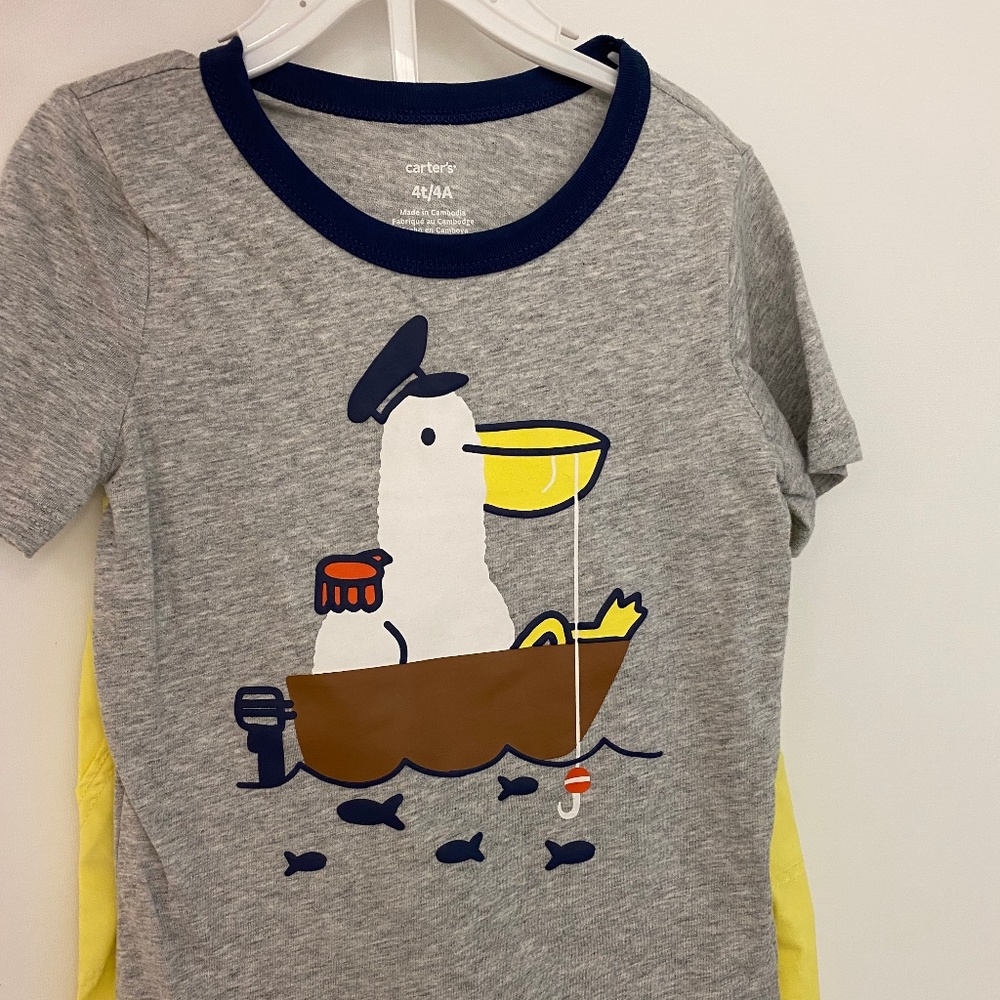 New without tags. Carter's, toddler size 4T, tshirt & shorts.